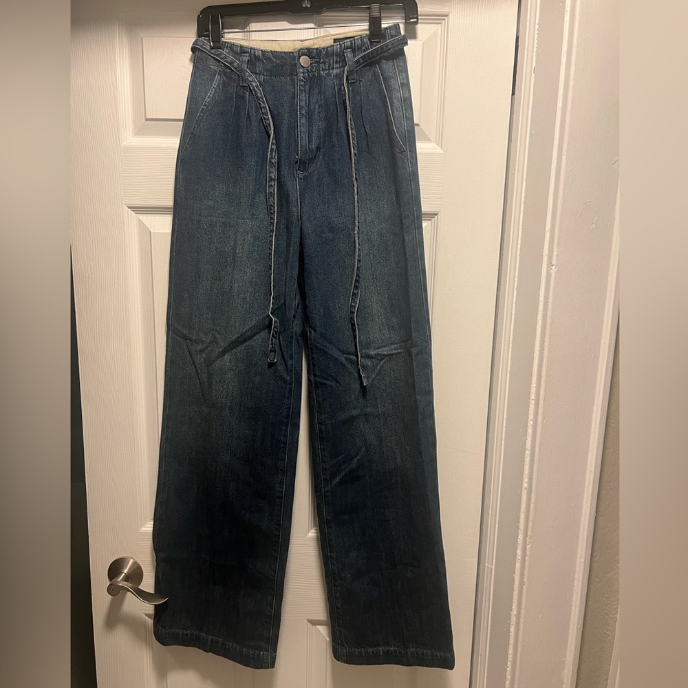 AG Jeans, Belted Deven High Rise Ultra Wide Leg Jeans, Size 24